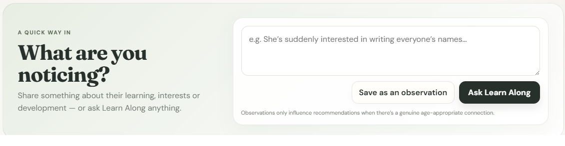 Actual Learn Along What are you noticing interface